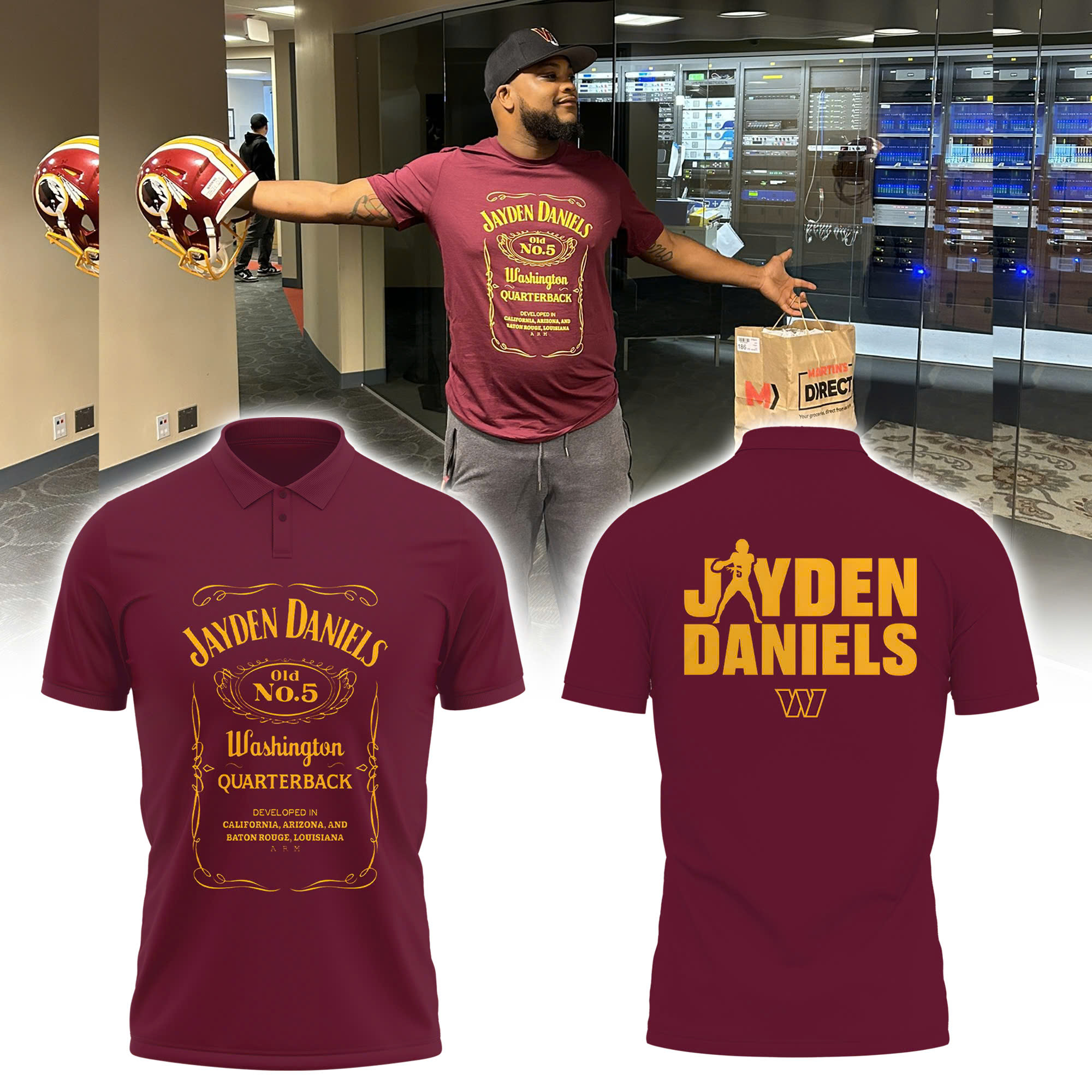 Washington Commanders Jayden Daniels Combo Polo | Cap | Jogger - Famjoys Washington Commanders Jayden Daniels Combo Polo | Cap | Jogger - Famjoys