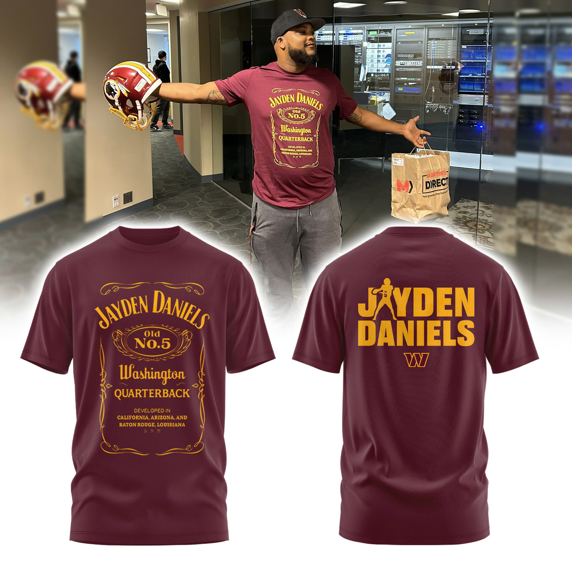 Washington Commanders Jayden Daniels Combo Tshirt | Jogger | Cap - Famjoys Washington Commanders Jayden Daniels Combo Tshirt | Jogger | Cap - Famjoys