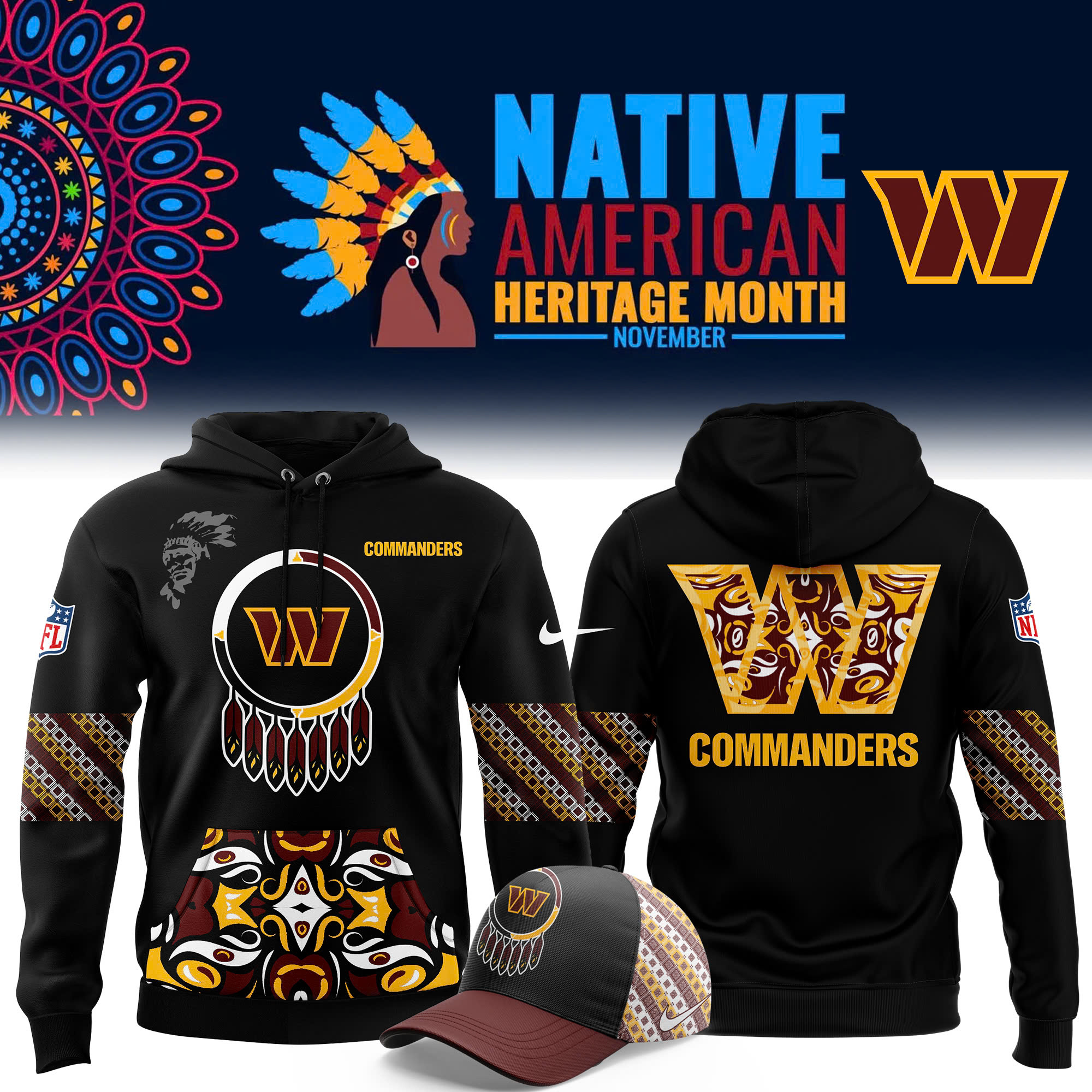 Washington Commanders Native American Heritage Month Premium Pullover Hoodie - Famjoys Washington Commanders Native American Heritage Month Premium Pullover Hoodie - Famjoys