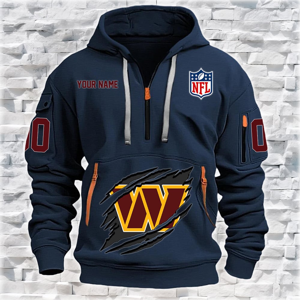 Washington Commanders New Personalized Quarter Zip Hoodie NA019 - Famjoys Washington Commanders New Personalized Quarter Zip Hoodie NA019 - Famjoys