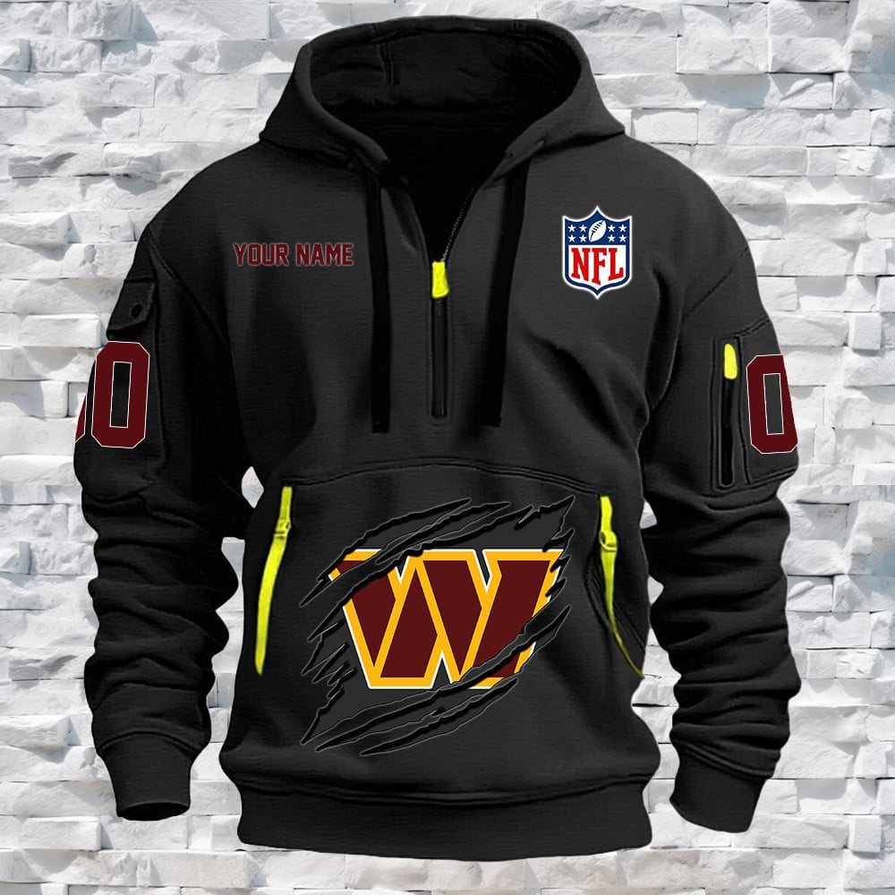 Washington Commanders New Personalized Quarter Zip Hoodie NA019 - Famjoys Washington Commanders New Personalized Quarter Zip Hoodie NA019 - Famjoys