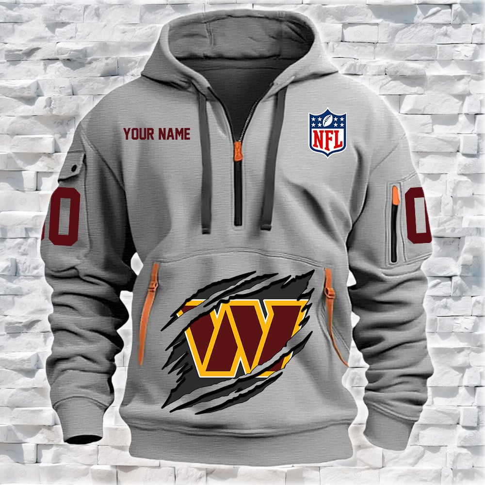 Washington Commanders New Personalized Quarter Zip Hoodie NA019 - Famjoys Washington Commanders New Personalized Quarter Zip Hoodie NA019 - Famjoys