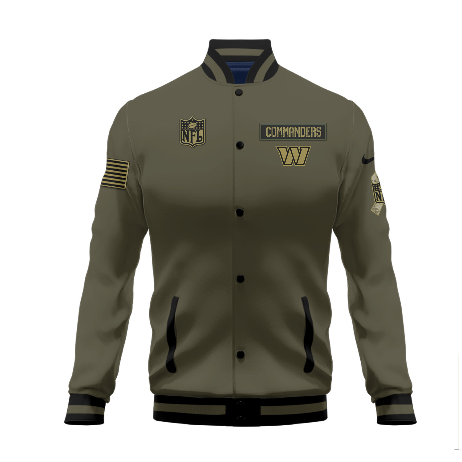 Washington Commanders Salute To Service Club Baseball Jacket Varsity Jacket - Green - Famjoys Washington Commanders Salute To Service Club Baseball Jacket Varsity Jacket - Green - Famjoys