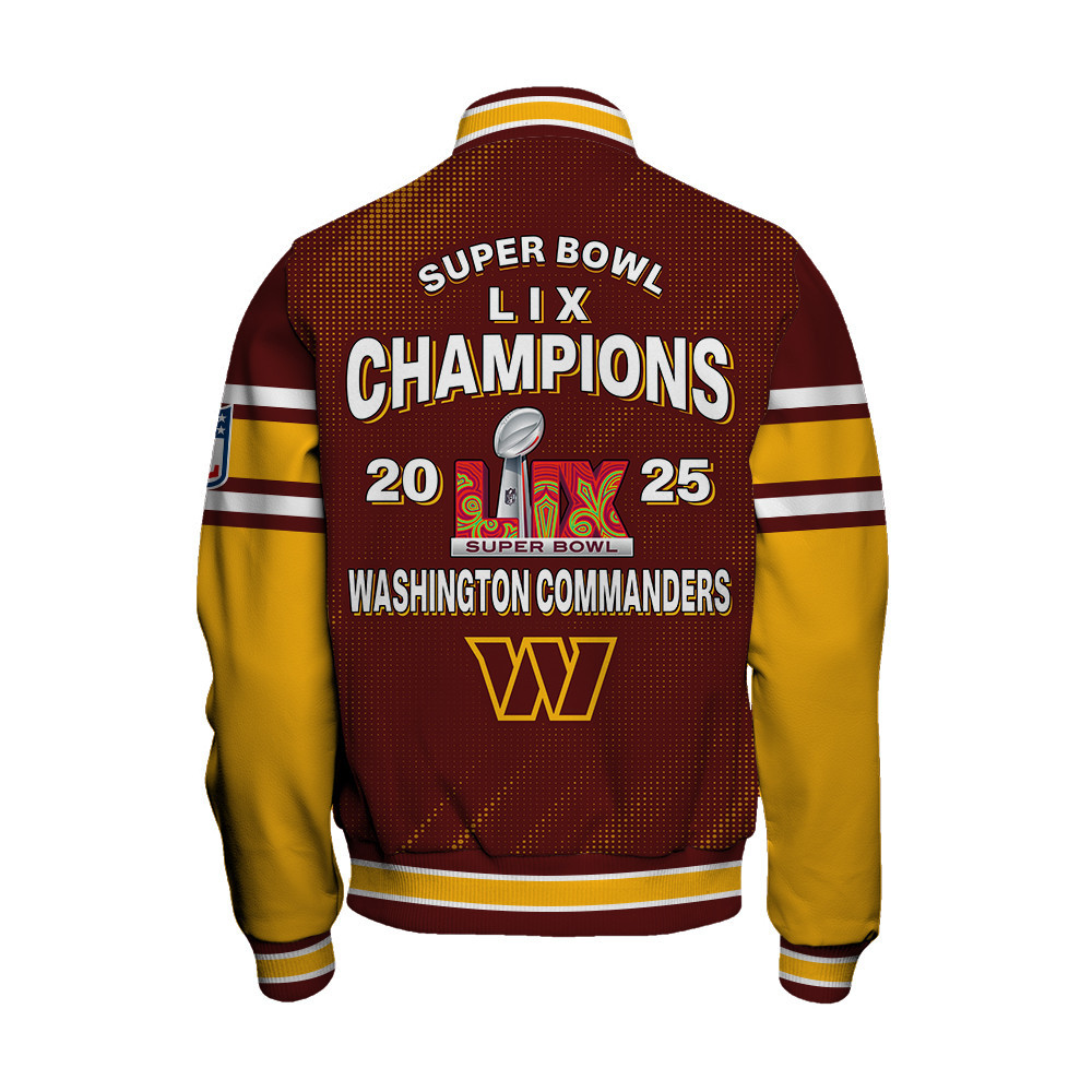 Washington Commanders Super Bowl 2025 Champiosn Celebrate Greatness Varsity Jacket - Famjoys Washington Commanders Super Bowl 2025 Champiosn Celebrate Greatness Varsity Jacket - Famjoys