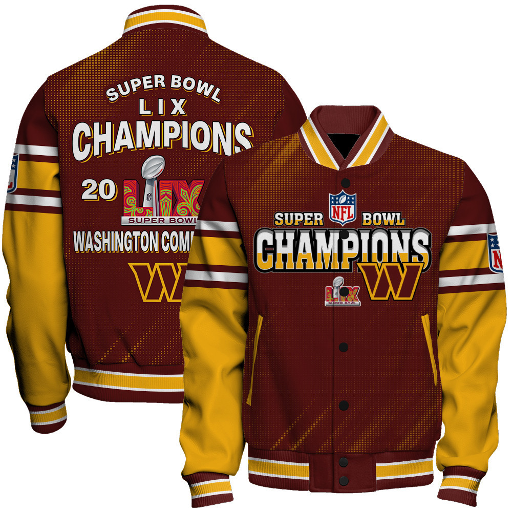 Washington Commanders Super Bowl 2025 Champiosn Celebrate Greatness Varsity Jacket - Famjoys Washington Commanders Super Bowl 2025 Champiosn Celebrate Greatness Varsity Jacket - Famjoys