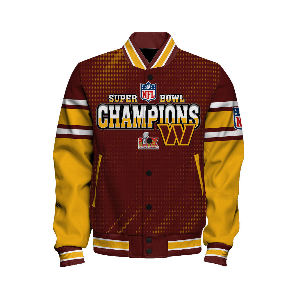 Washington Commanders Super Bowl 2025 Champiosn Celebrate Greatness Varsity Jacket - Famjoys Washington Commanders Super Bowl 2025 Champiosn Celebrate Greatness Varsity Jacket - Famjoys