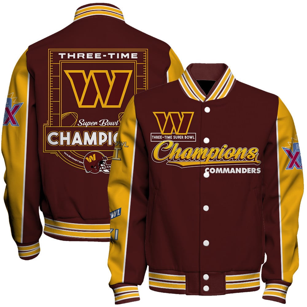 Washington Commanders Super Bowl Champions Live For These Colors Varsity Jacket - Famjoys Washington Commanders Super Bowl Champions Live For These Colors Varsity Jacket - Famjoys