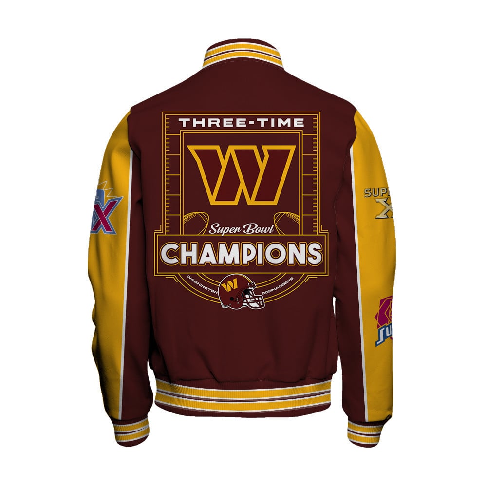 Washington Commanders Super Bowl Champions Live For These Colors Varsity Jacket - Famjoys Washington Commanders Super Bowl Champions Live For These Colors Varsity Jacket - Famjoys