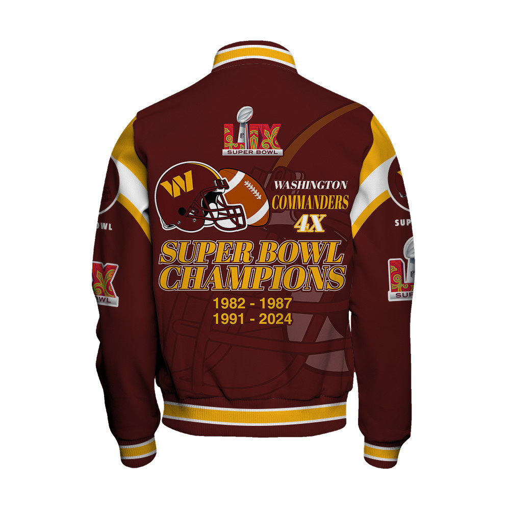 Washington Commanders Super Bowl LIX 2025 Make History Varsity Jacket - Famjoys Washington Commanders Super Bowl LIX 2025 Make History Varsity Jacket - Famjoys
