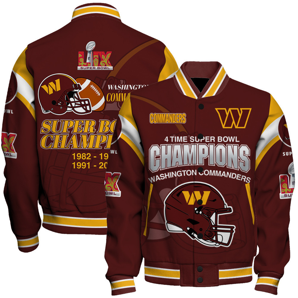 Washington Commanders Super Bowl LIX 2025 Make History Varsity Jacket - Famjoys Washington Commanders Super Bowl LIX 2025 Make History Varsity Jacket - Famjoys