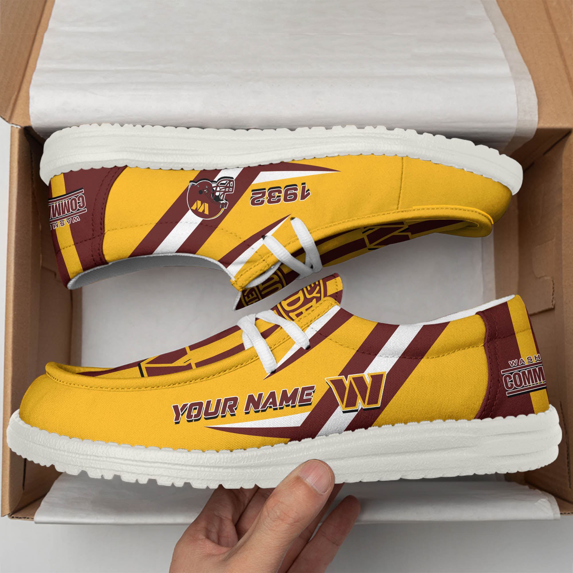 Washington Commanders Team White Canvas Loafer Shoes Personalized Your Name - Famjoys Washington Commanders Team White Canvas Loafer Shoes Personalized Your Name - Famjoys