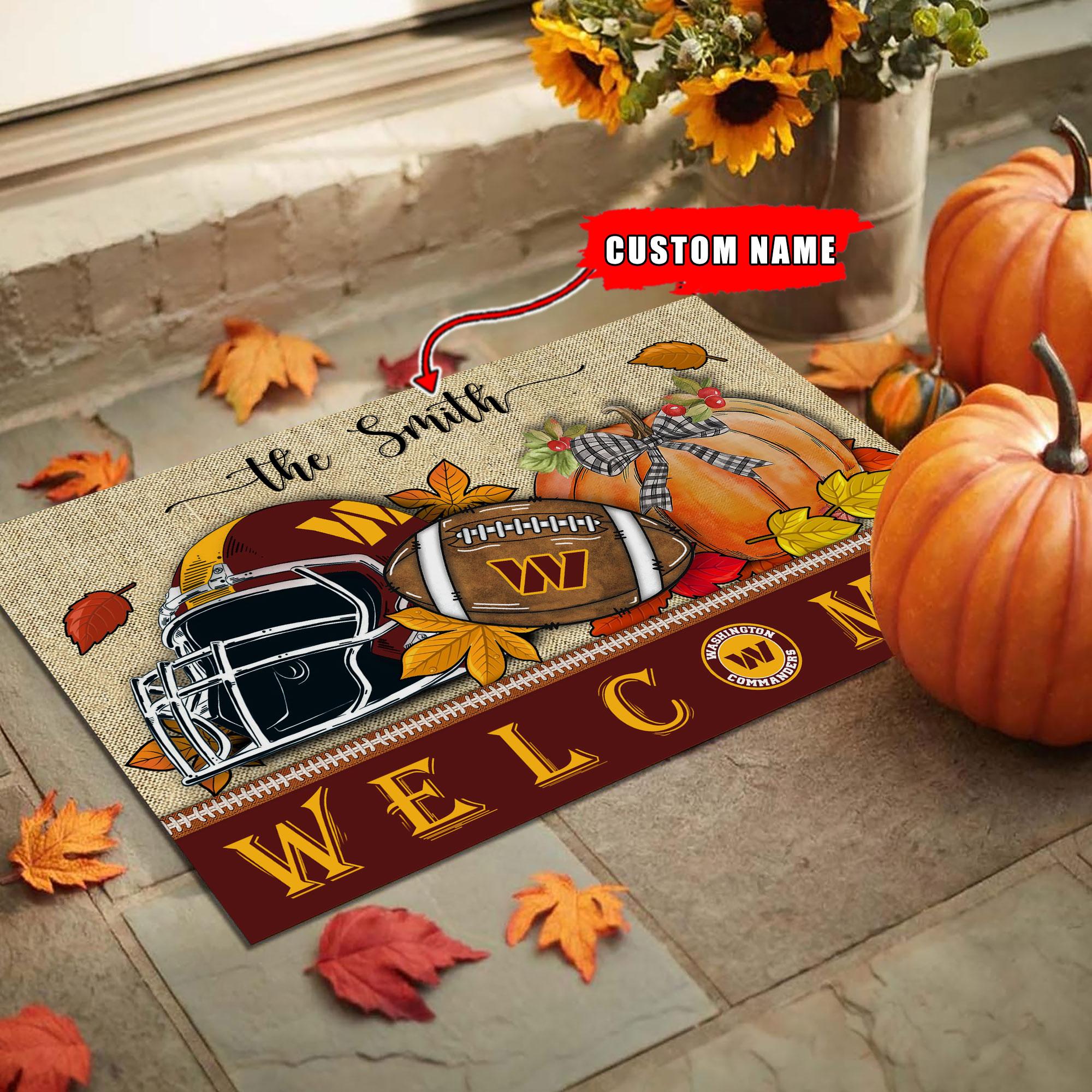 Washington Commanders Welcome Fall Football Doormat - Famjoys Washington Commanders Welcome Fall Football Doormat - Famjoys