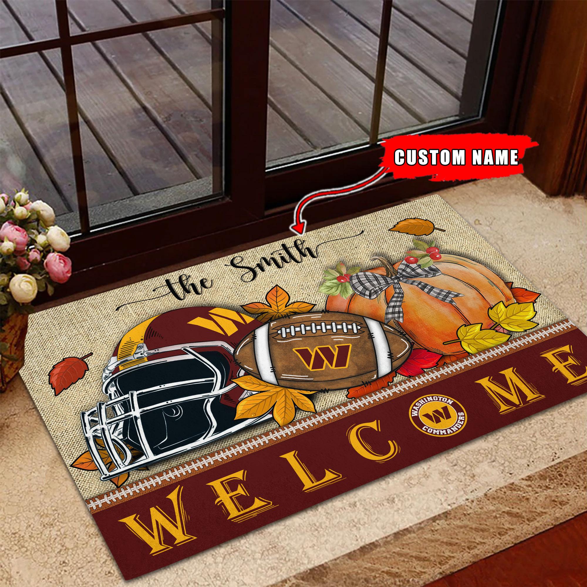 Washington Commanders Welcome Fall Football Doormat - Famjoys Washington Commanders Welcome Fall Football Doormat - Famjoys