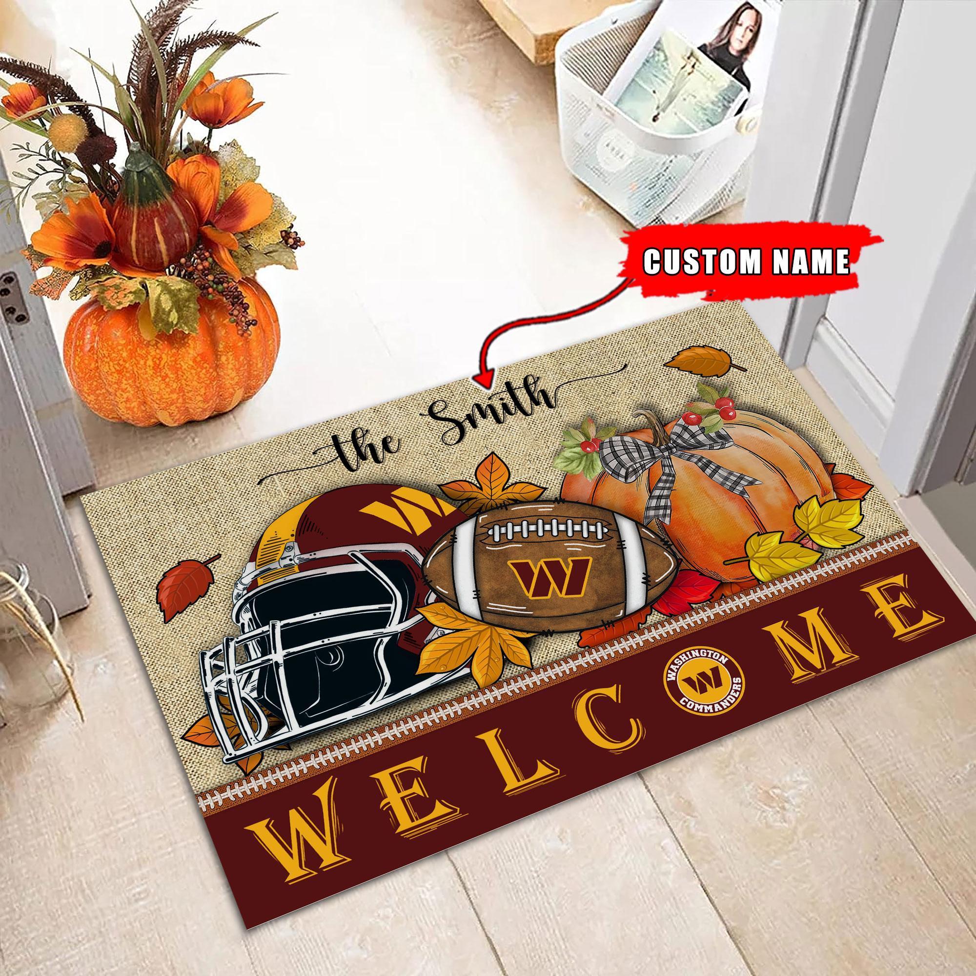 Washington Commanders Welcome Fall Football Doormat - Famjoys Washington Commanders Welcome Fall Football Doormat - Famjoys