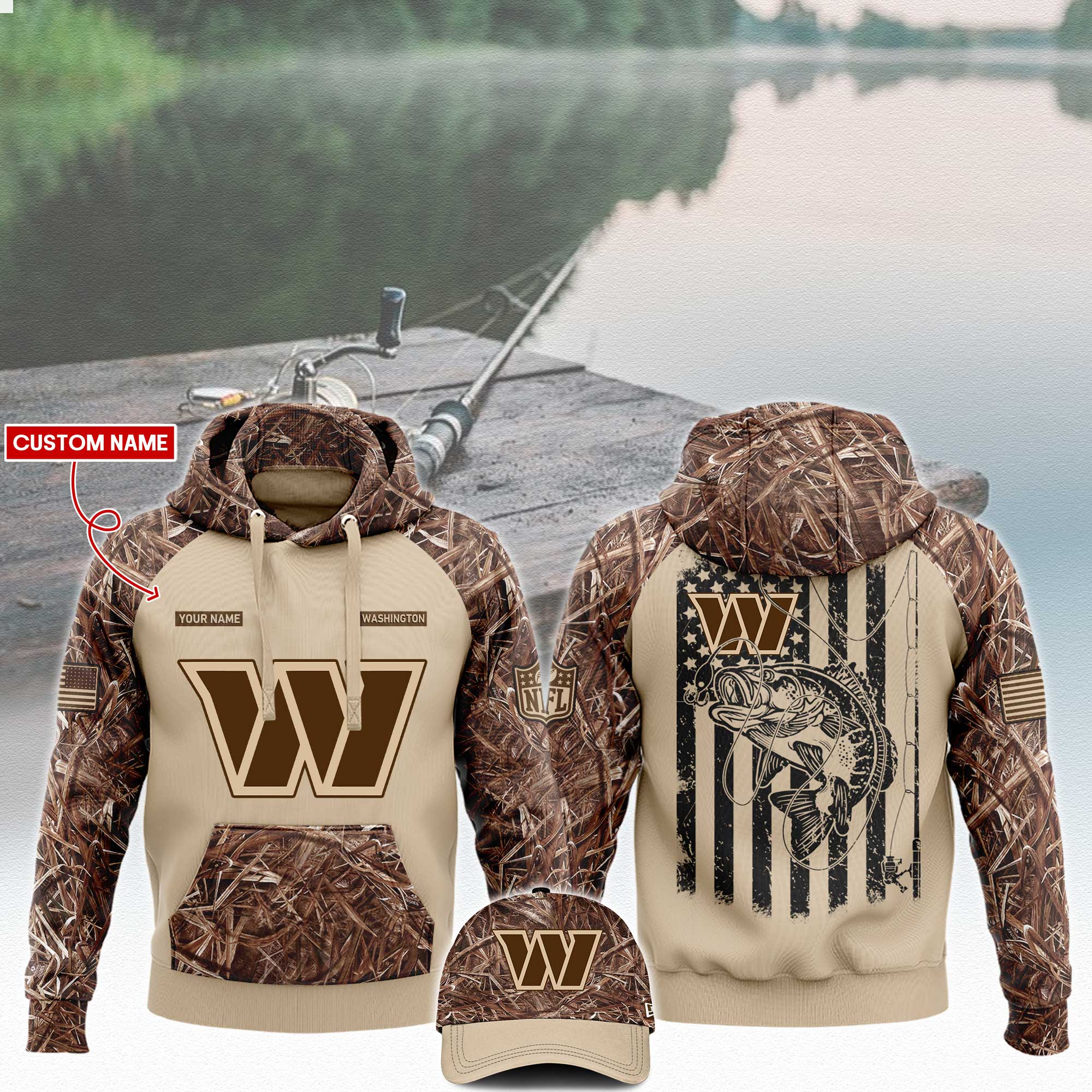Washington Commanders x Fishing Hoodie V3 - Famjoys Washington Commanders x Fishing Hoodie V3 - Famjoys