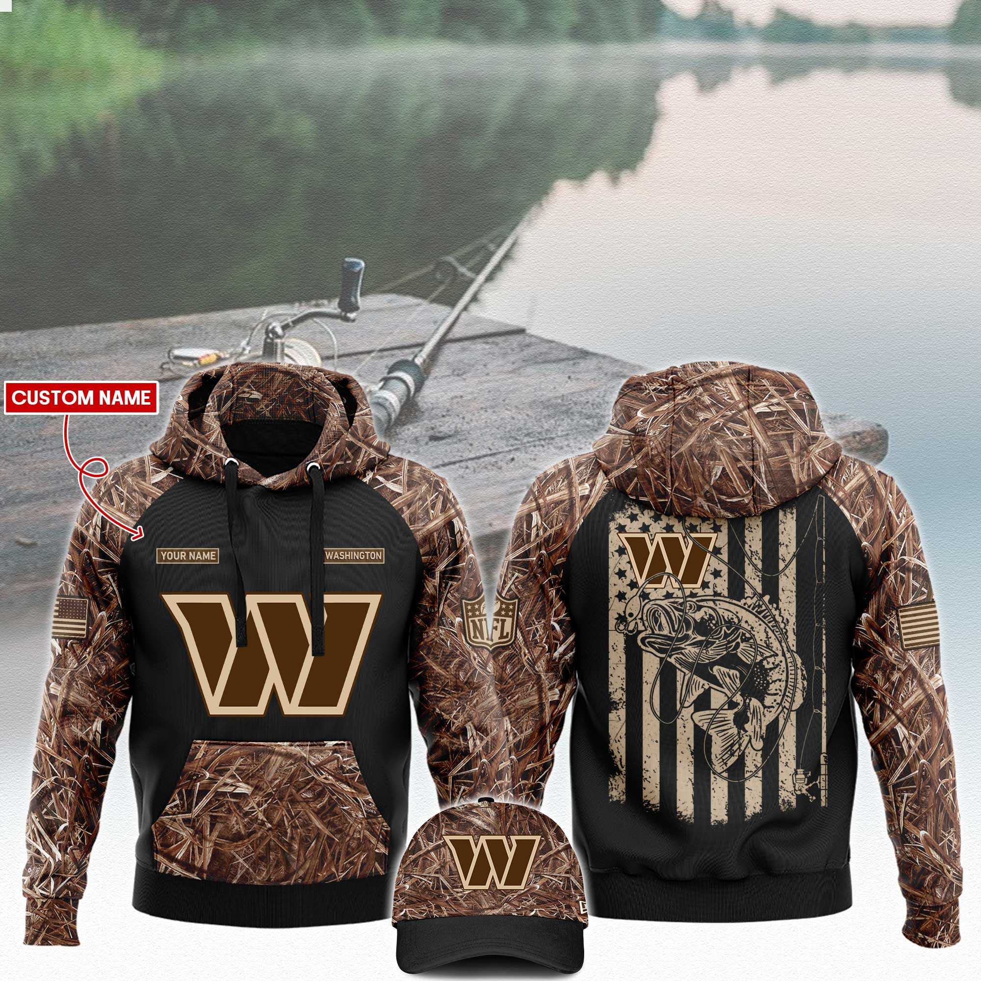 Washington Commanders x Fishing Hoodie V3 - Famjoys Washington Commanders x Fishing Hoodie V3 - Famjoys