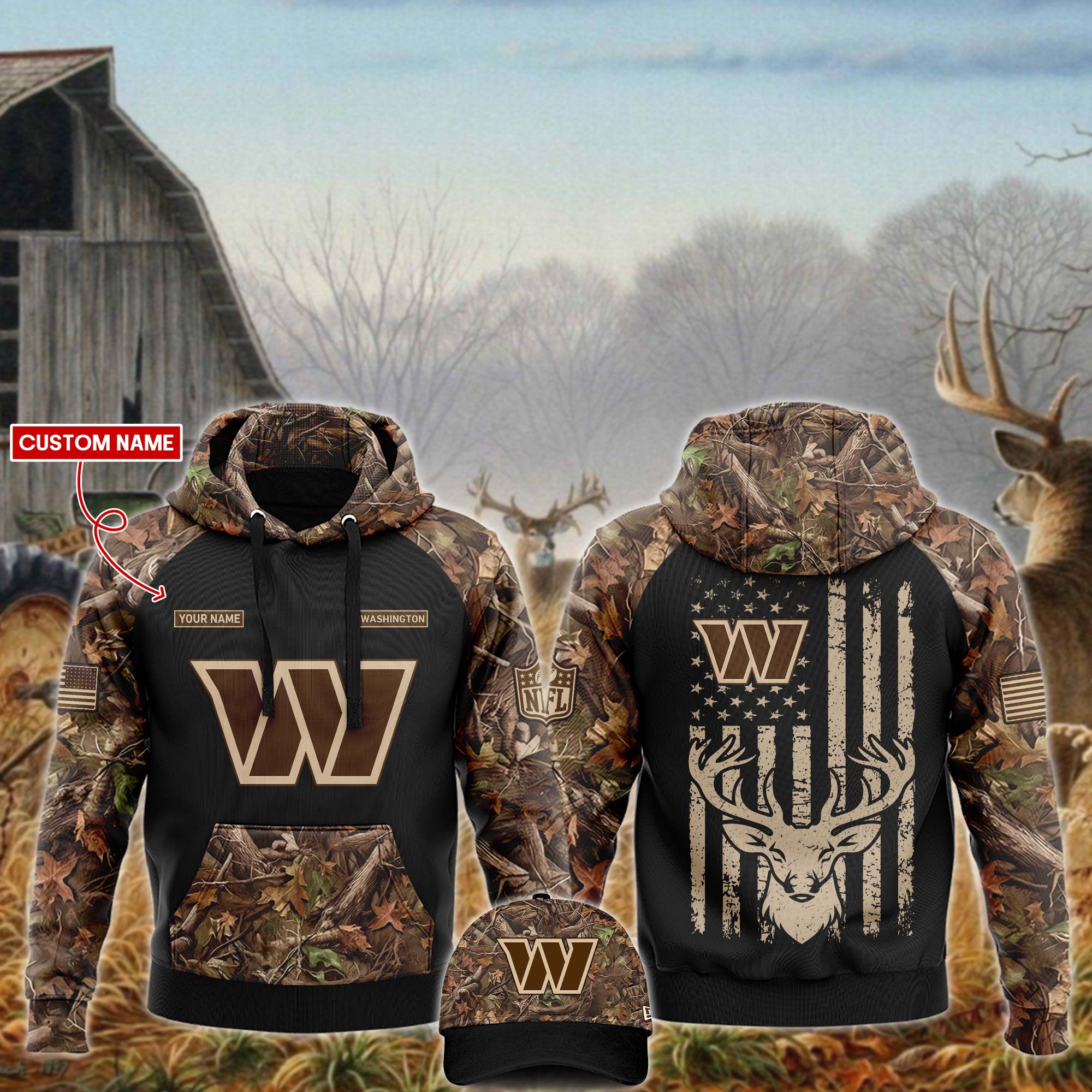 Washington Commanders x Hunting Hoodie - Famjoys Washington Commanders x Hunting Hoodie - Famjoys