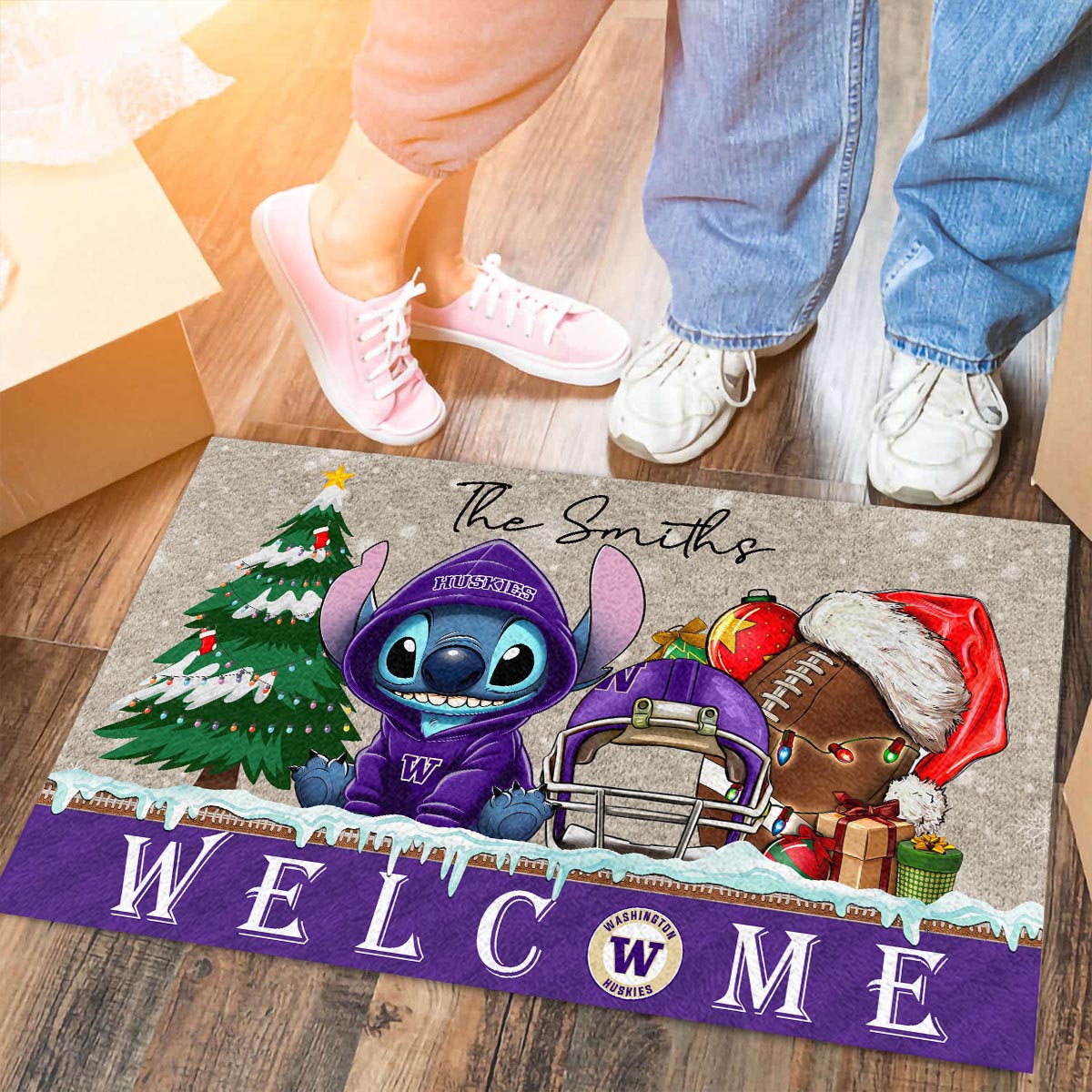 Washington Huskies Cute Stitch Christmas Doormat - Famjoys Washington Huskies Cute Stitch Christmas Doormat - Famjoys