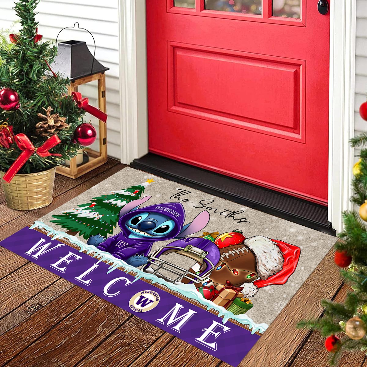 Washington Huskies Cute Stitch Christmas Doormat - Famjoys Washington Huskies Cute Stitch Christmas Doormat - Famjoys