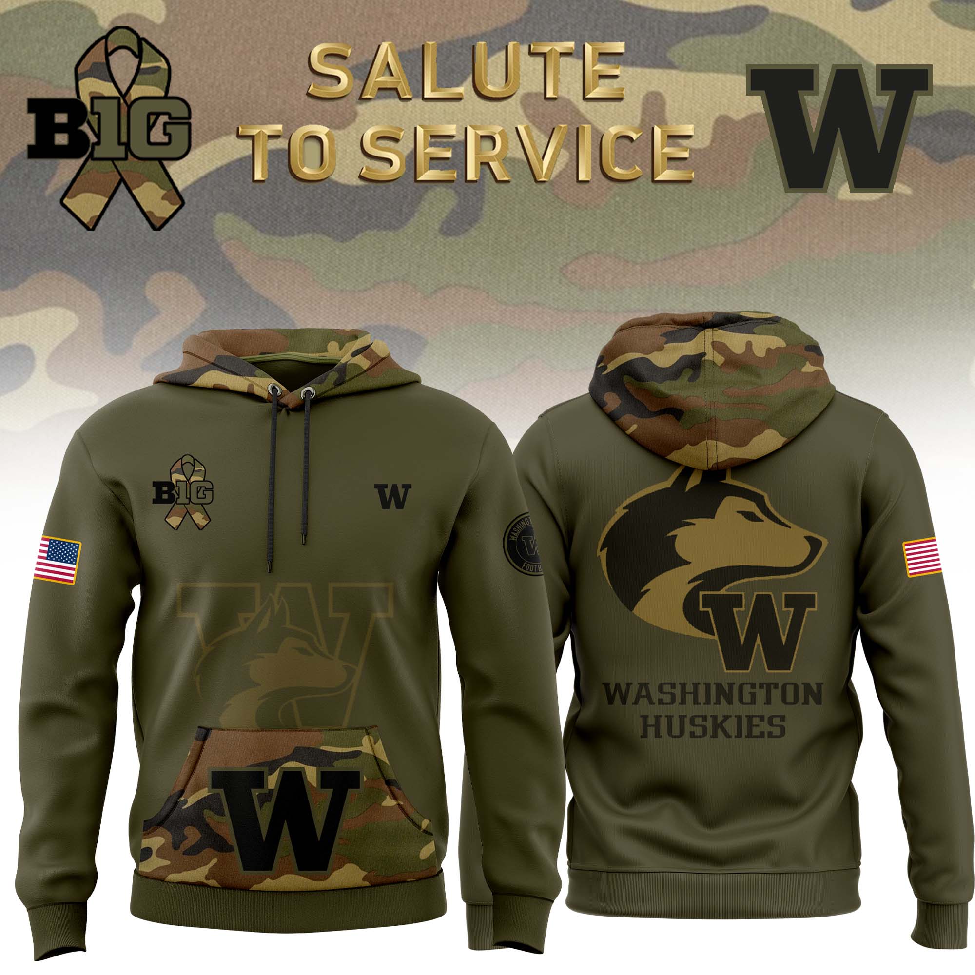 Washington Huskies football Camo Salute to Service Club Fleece Pullover Hoodie v2 - Famjoys Washington Huskies football Camo Salute to Service Club Fleece Pullover Hoodie v2 - Famjoys