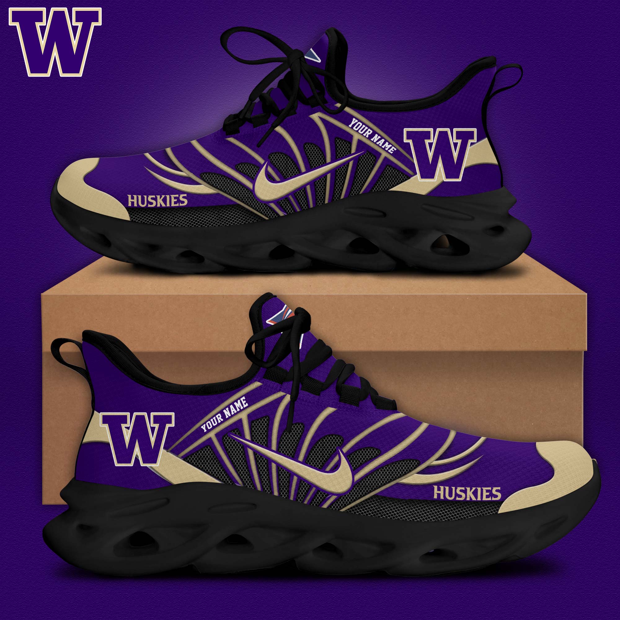 Washington Huskies Football Personalized Max Soul Shoes - Famjoys Washington Huskies Football Personalized Max Soul Shoes - Famjoys