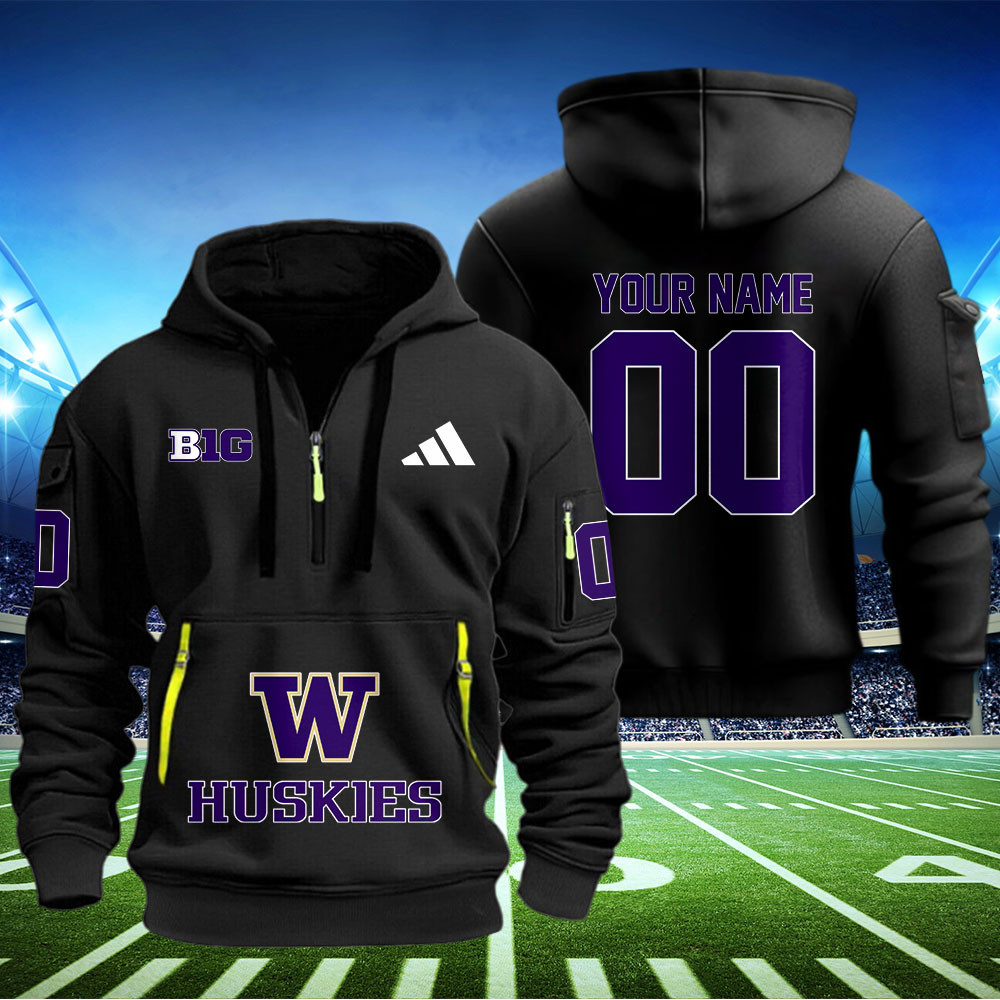 Washington Huskies Football Quarter Zip Hoodie - Famjoys Washington Huskies Football Quarter Zip Hoodie - Famjoys
