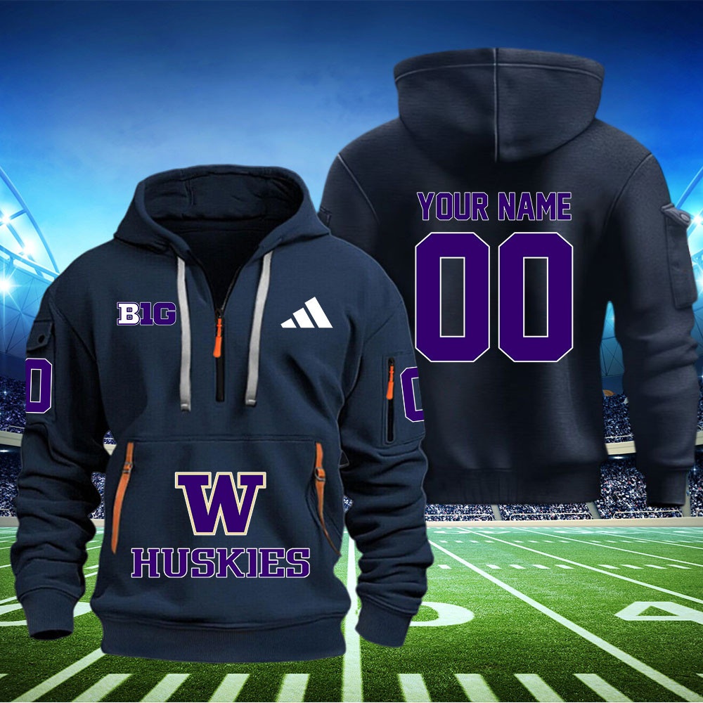 Washington Huskies Football Quarter Zip Hoodie - Famjoys Washington Huskies Football Quarter Zip Hoodie - Famjoys
