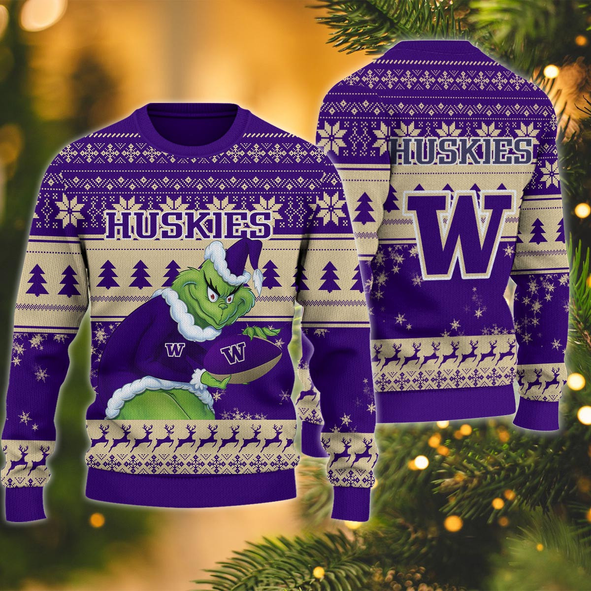 Washington Huskies Grinch Ugly Christmas Sweater - Famjoys Washington Huskies Grinch Ugly Christmas Sweater - Famjoys