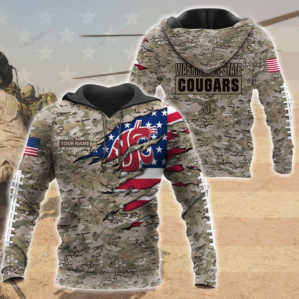 Washington State Cougars Custom Name Camouflage Hoodie - Famjoys Washington State Cougars Custom Name Camouflage Hoodie - Famjoys