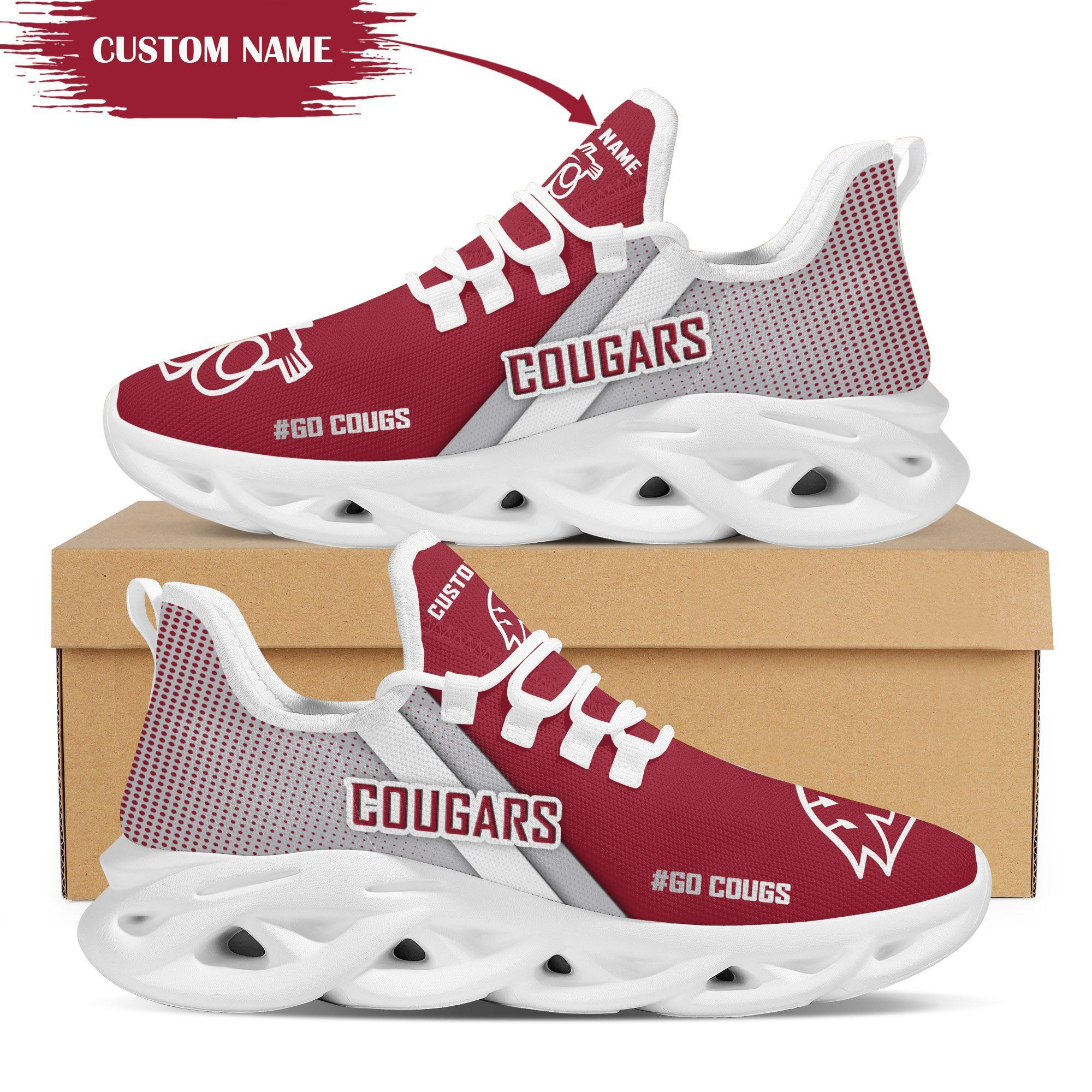Washington State Cougars Custom Personalized Max Soul Sneakers Shoes