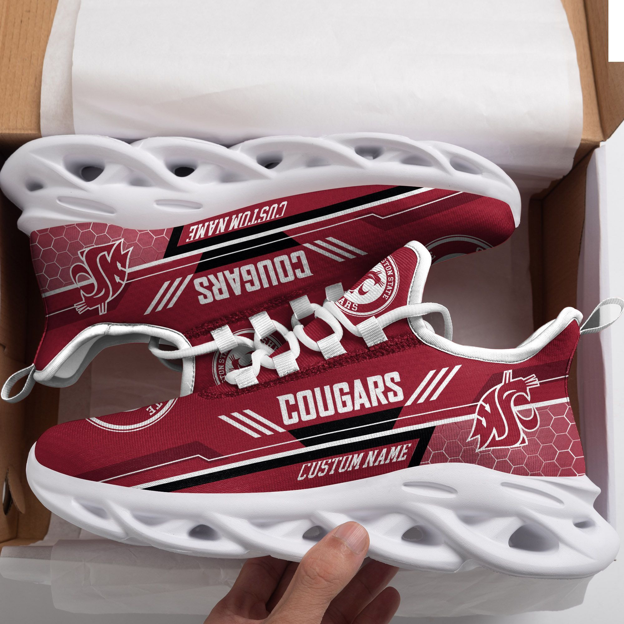 Washington State Cougars Custom Personalized Max Soul Sneakers Shoes - Famjoys Washington State Cougars Custom Personalized Max Soul Sneakers Shoes - Famjoys