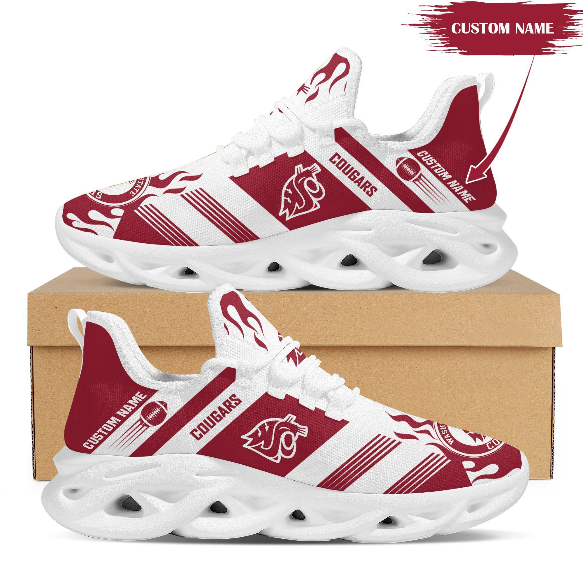 Washington State Cougars Custom Personalized Max Soul Sneakers Shoes - Famjoys Washington State Cougars Custom Personalized Max Soul Sneakers Shoes - Famjoys