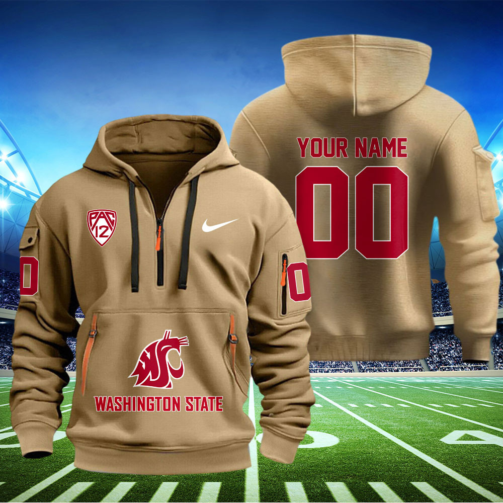 Washington State Cougars Football Quarter Zip Hoodie - Famjoys Washington State Cougars Football Quarter Zip Hoodie - Famjoys