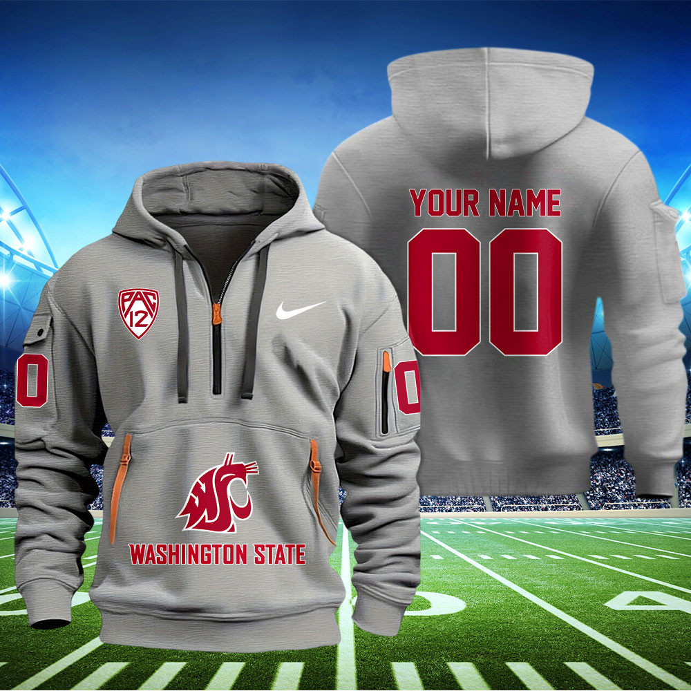 Washington State Cougars Football Quarter Zip Hoodie - Famjoys Washington State Cougars Football Quarter Zip Hoodie - Famjoys