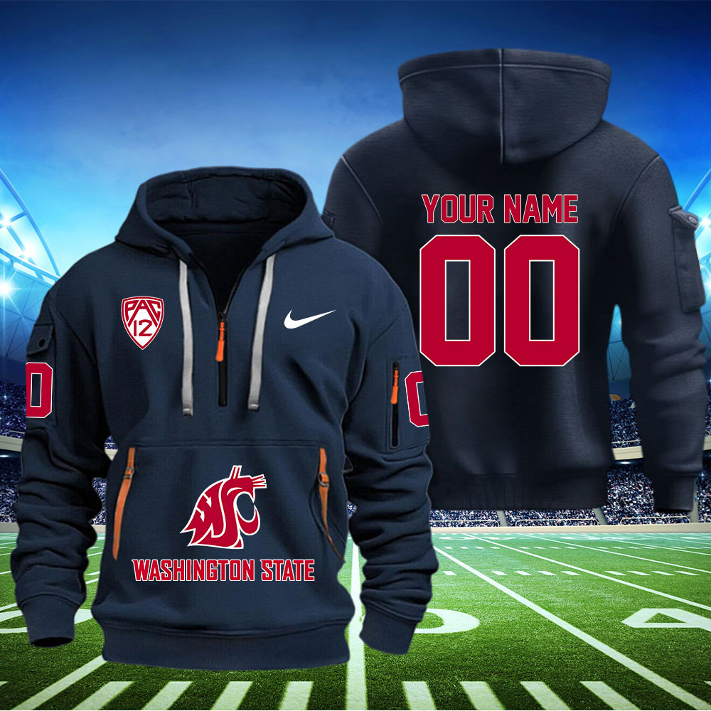 Washington State Cougars Football Quarter Zip Hoodie - Famjoys Washington State Cougars Football Quarter Zip Hoodie - Famjoys
