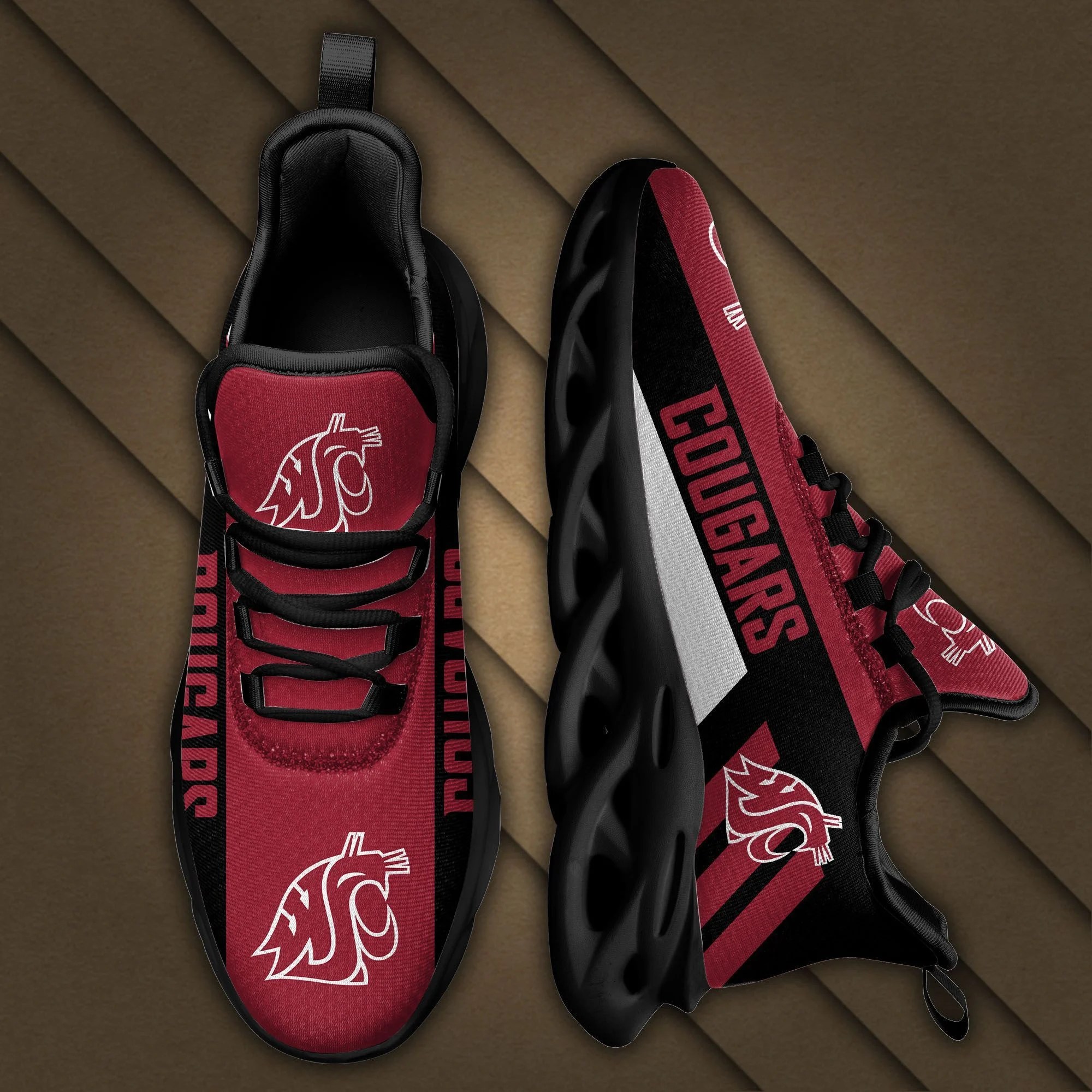 Washington State Cougars Max Soul Sneakers Shoes - Famjoys Washington State Cougars Max Soul Sneakers Shoes - Famjoys