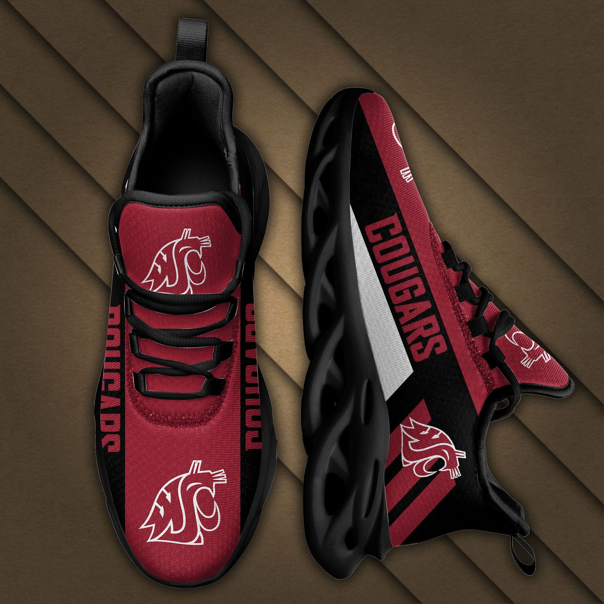 Washington State Cougars Max Soul Sneakers Shoes - Famjoys Washington State Cougars Max Soul Sneakers Shoes - Famjoys