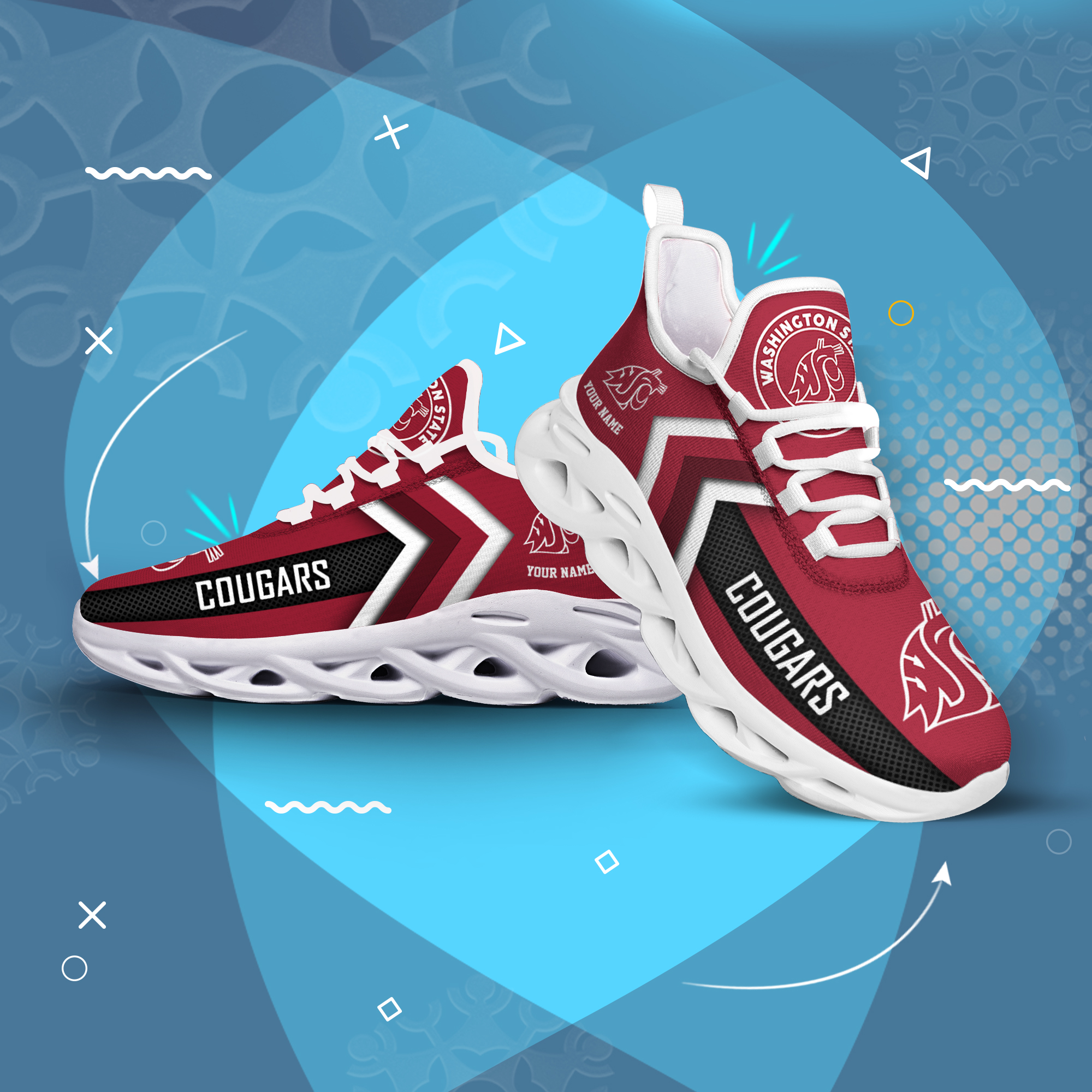 Washington State Cougars Personalized Custom Name Max Soul Shoes DS003 - Famjoys Washington State Cougars Personalized Custom Name Max Soul Shoes DS003 - Famjoys