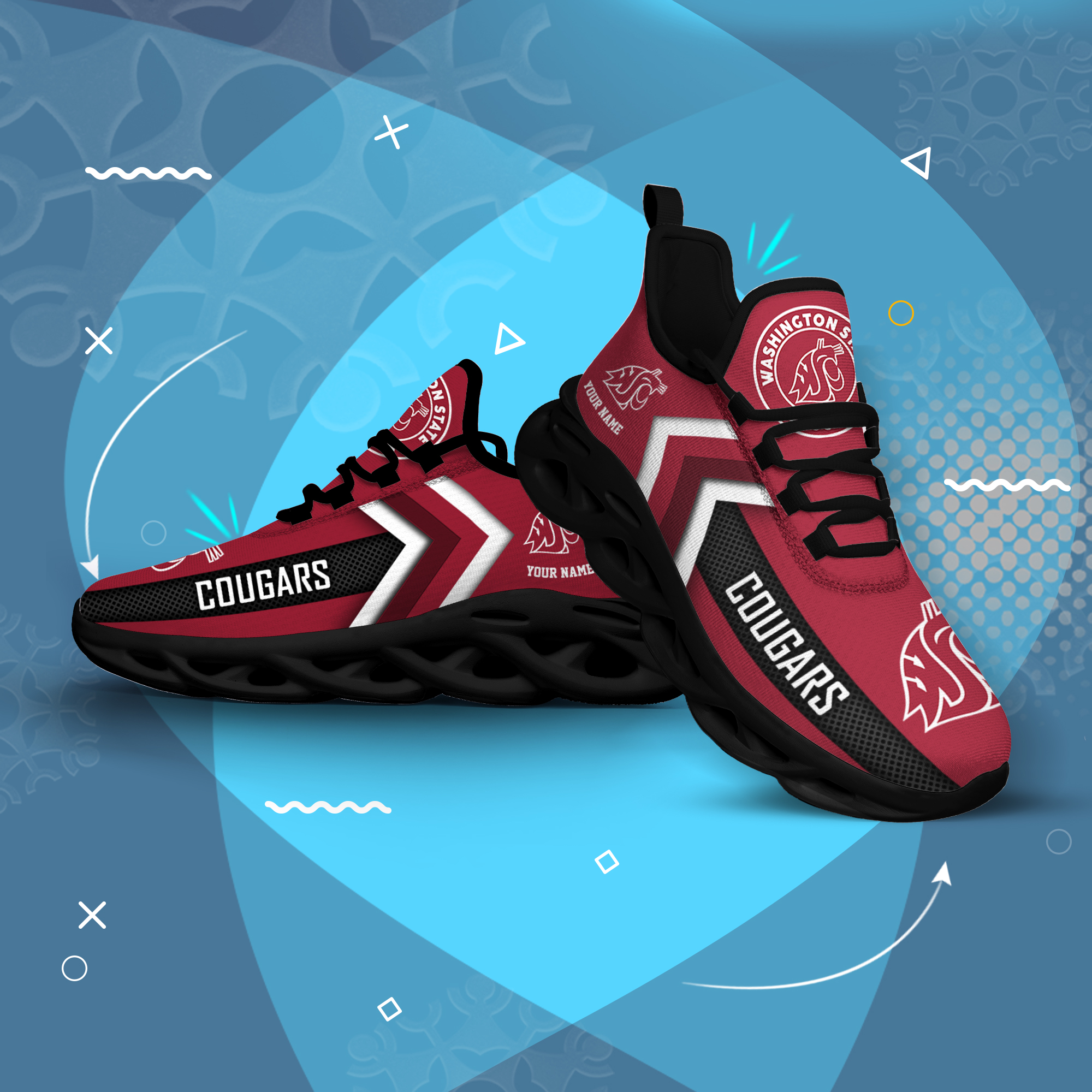 Washington State Cougars Personalized Custom Name Max Soul Shoes DS003 - Famjoys Washington State Cougars Personalized Custom Name Max Soul Shoes DS003 - Famjoys