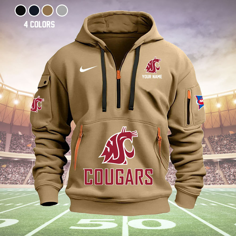 Washington State Cougars Quarter Zip Hoodie - Famjoys Washington State Cougars Quarter Zip Hoodie - Famjoys