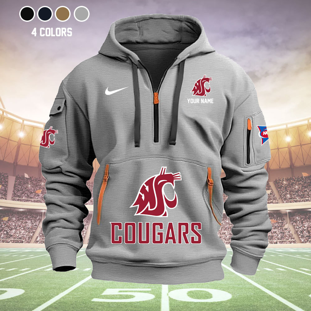 Washington State Cougars Quarter Zip Hoodie - Famjoys Washington State Cougars Quarter Zip Hoodie - Famjoys