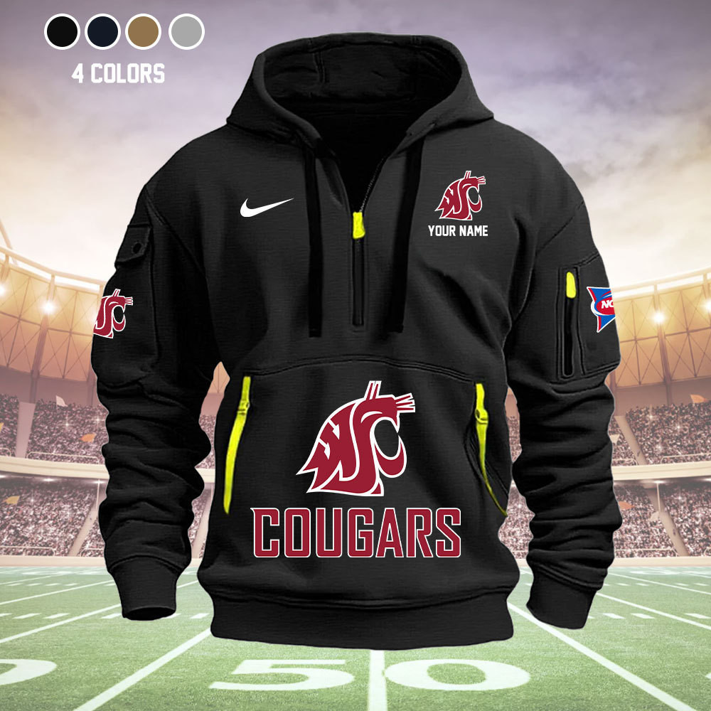 Washington State Cougars Quarter Zip Hoodie - Famjoys Washington State Cougars Quarter Zip Hoodie - Famjoys