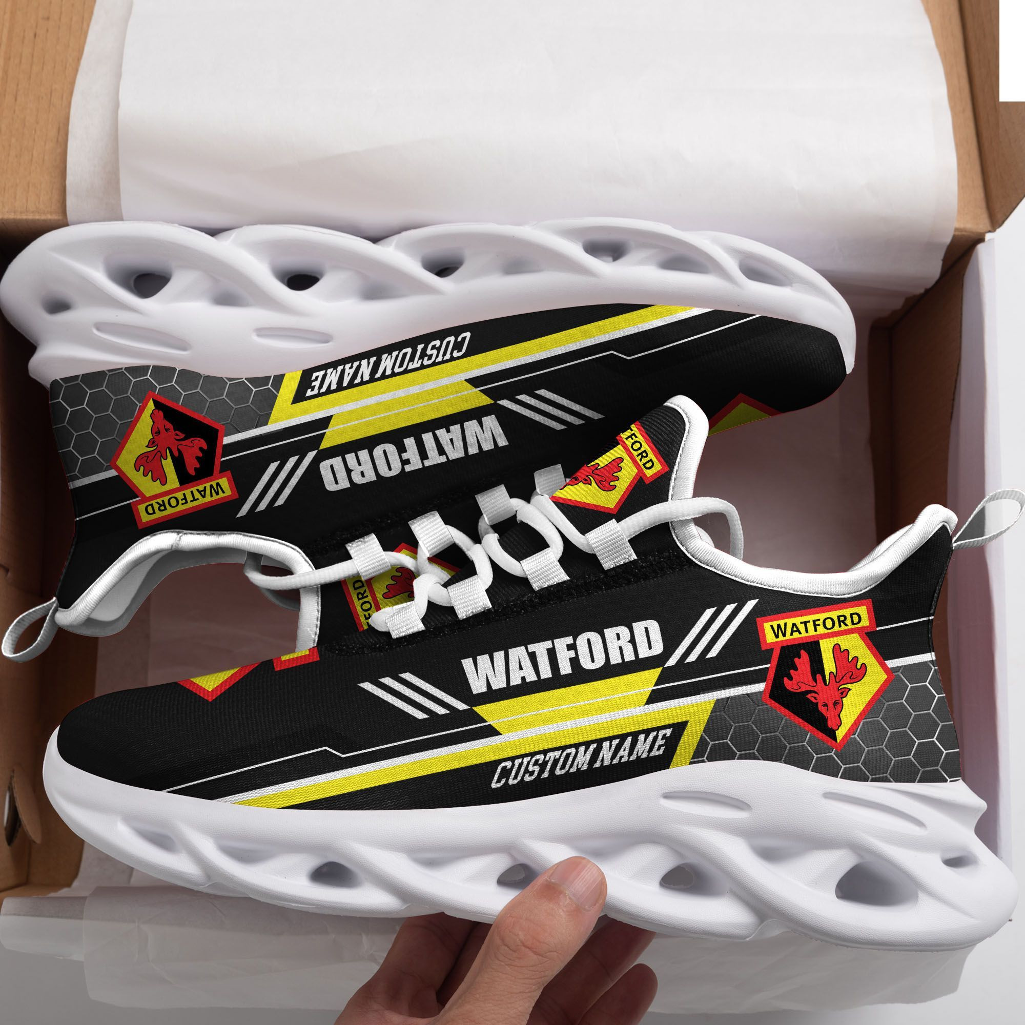 Watford Custom Personalized Max Soul Sneakers Shoes - Famjoys Watford Custom Personalized Max Soul Sneakers Shoes - Famjoys