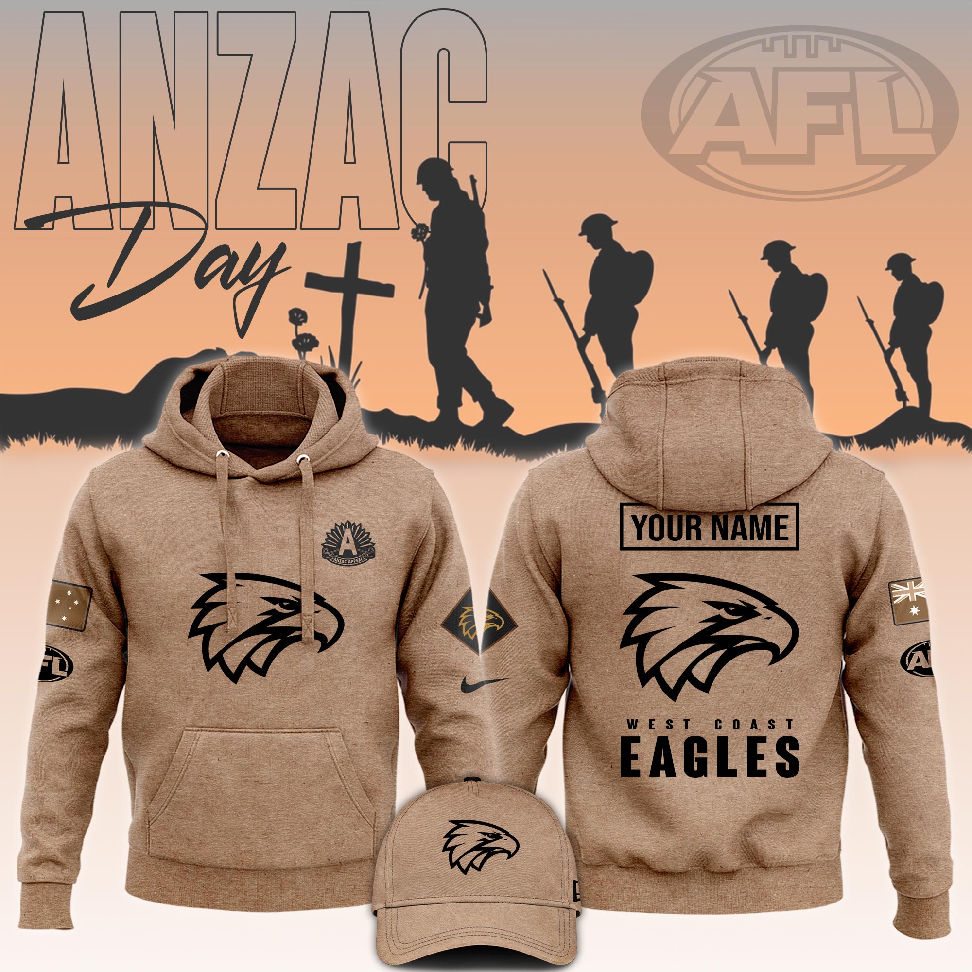 West Coast Eagles AFL Anzac Day Hoodie - Famjoys West Coast Eagles AFL Anzac Day Hoodie - Famjoys