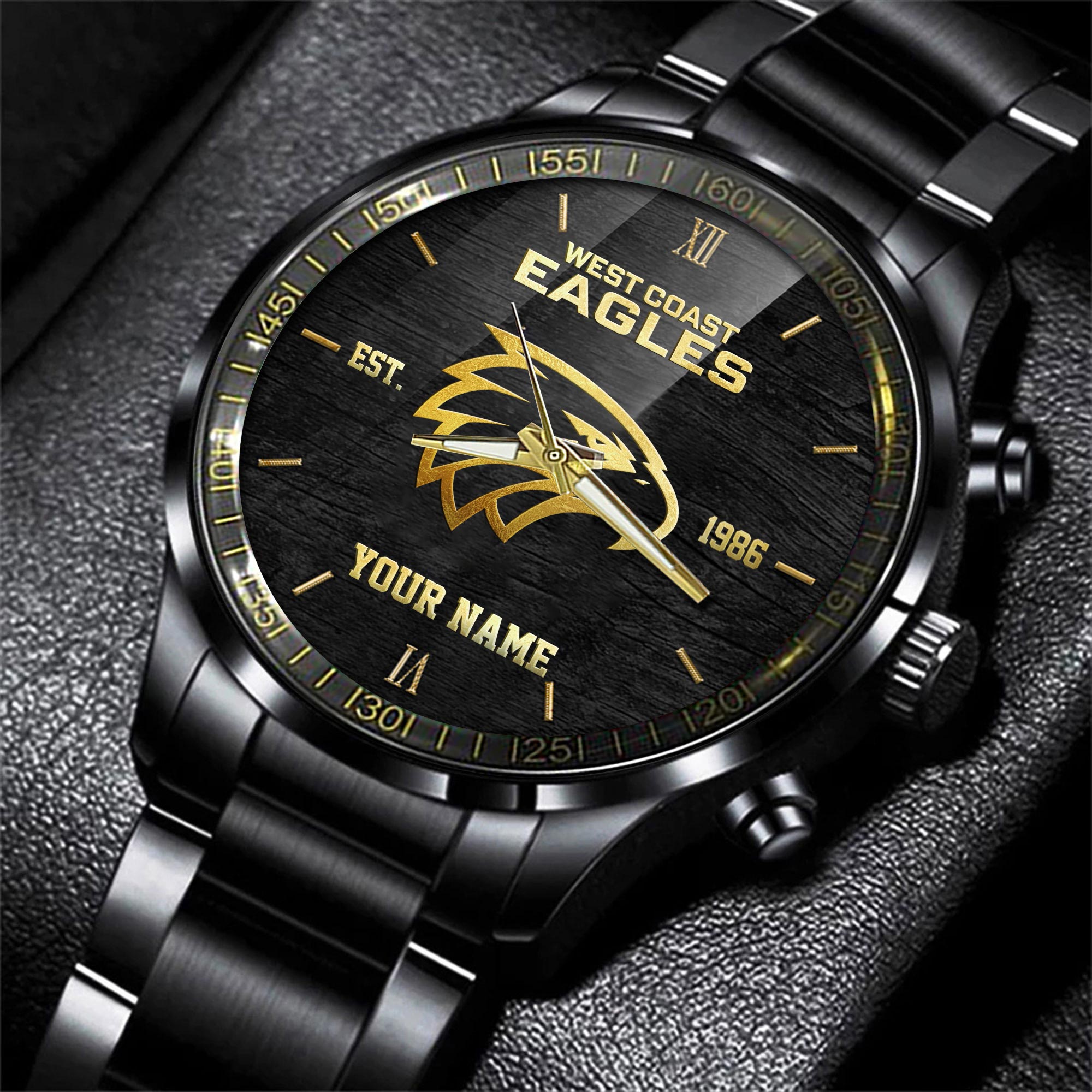 West Coast Eagles Black Fashion Watch Custom Your Name - Famjoys West Coast Eagles Black Fashion Watch Custom Your Name - Famjoys