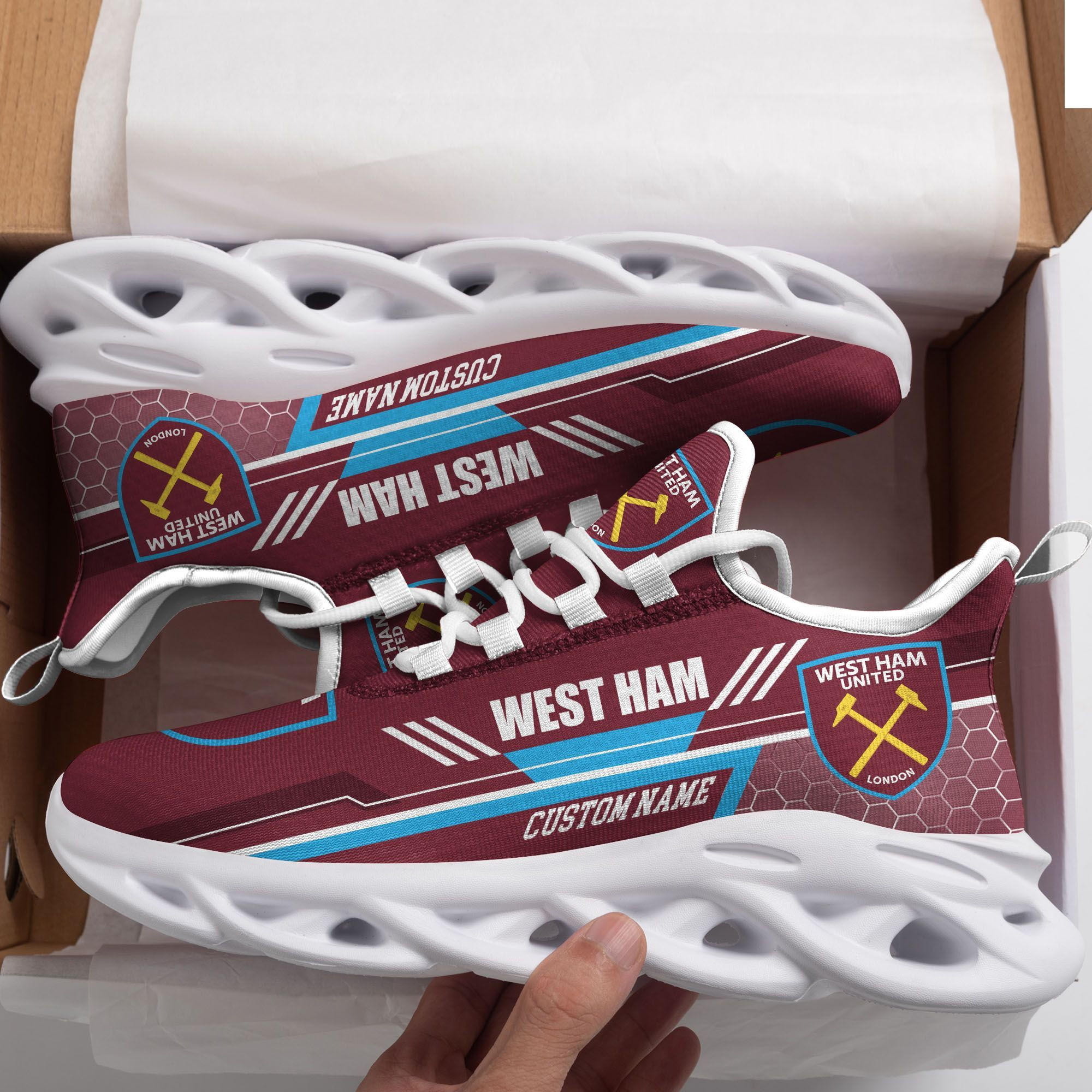 West Ham United Custom Personalized Max Soul Sneakers Shoes - Famjoys West Ham United Custom Personalized Max Soul Sneakers Shoes - Famjoys