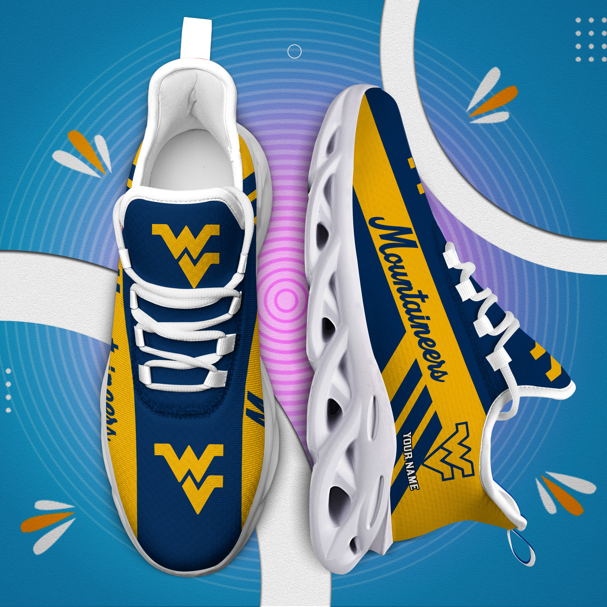 West Virginia Mountaineers Custom Name PERSONALIZED MAX SOUL SHOES DS004 - Famjoys West Virginia Mountaineers Custom Name PERSONALIZED MAX SOUL SHOES DS004 - Famjoys