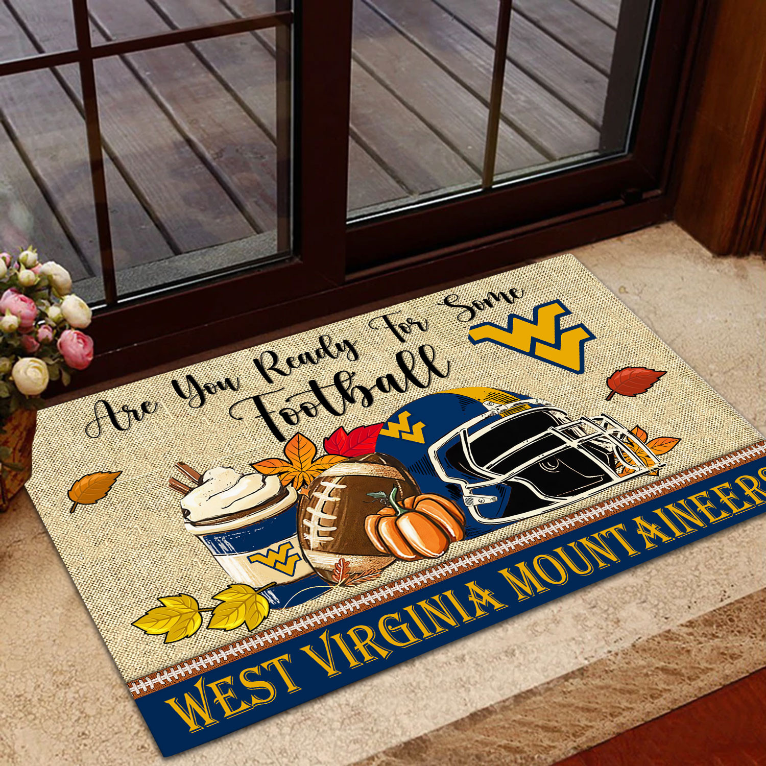 West Virginia Mountaineers Fall Football Custom Doormat - Custom Text - Famjoys West Virginia Mountaineers Fall Football Custom Doormat - Custom Text - Famjoys