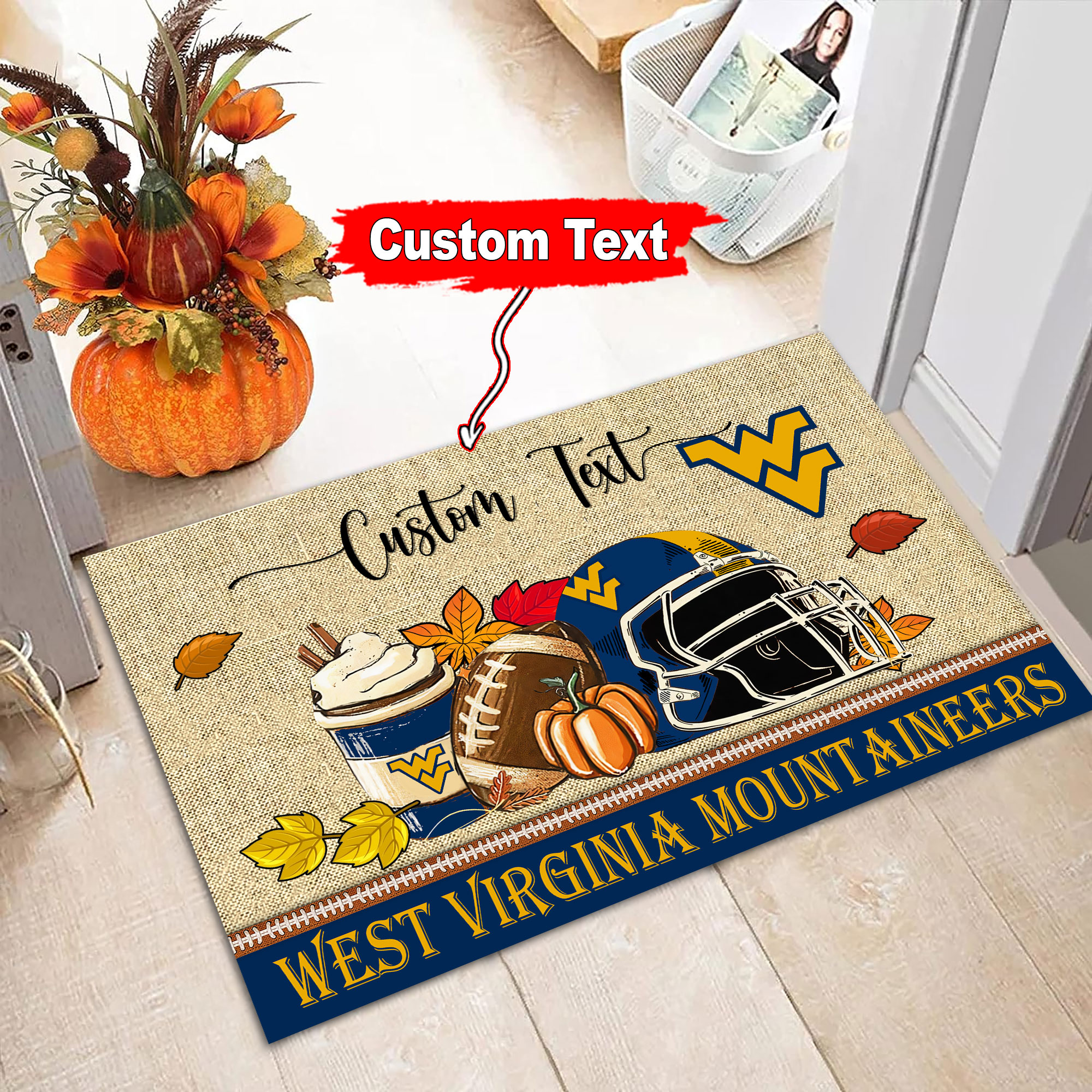 West Virginia Mountaineers Fall Football Custom Doormat - Custom Text - Famjoys West Virginia Mountaineers Fall Football Custom Doormat - Custom Text - Famjoys