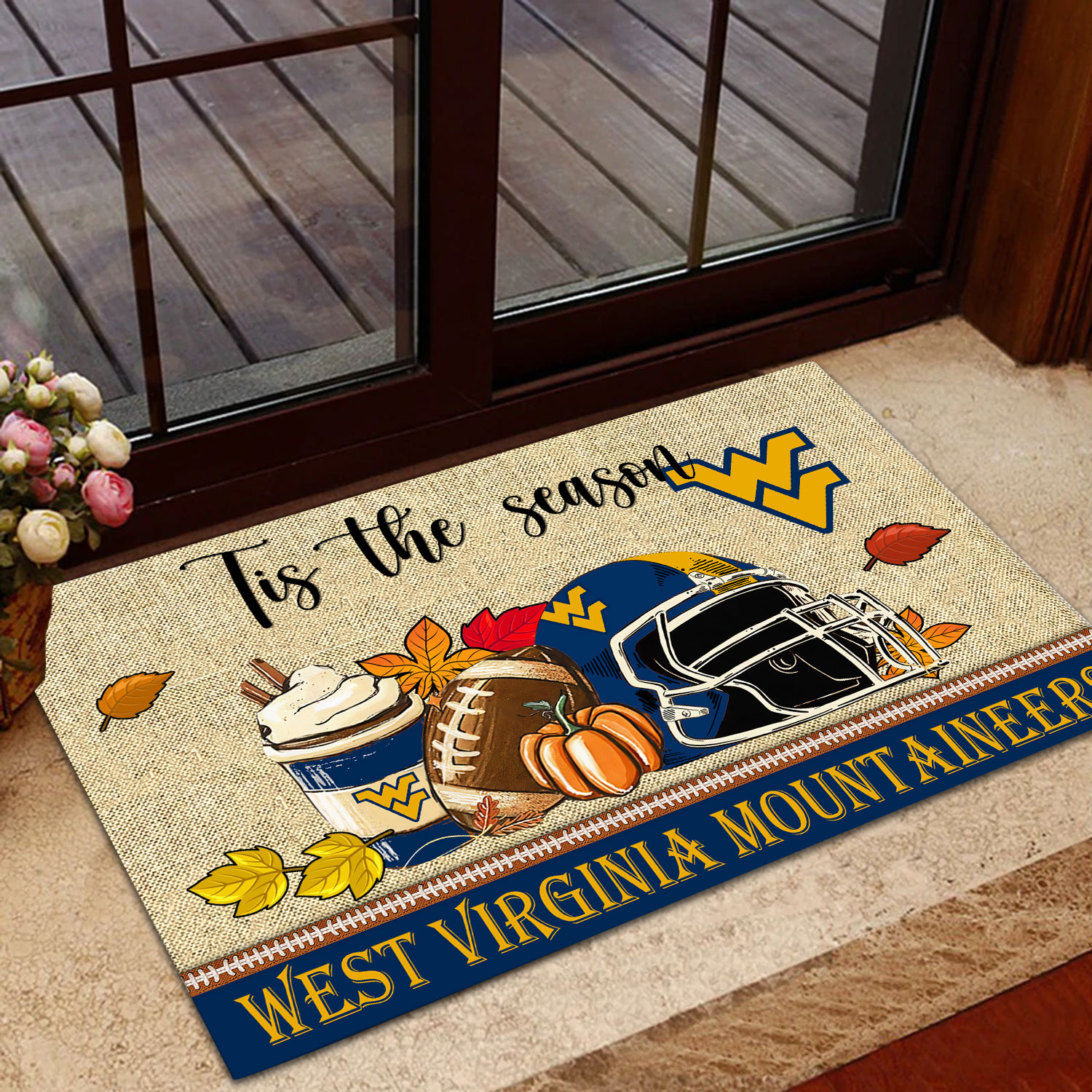 West Virginia Mountaineers Fall Football Custom Doormat - Custom Text - Famjoys West Virginia Mountaineers Fall Football Custom Doormat - Custom Text - Famjoys